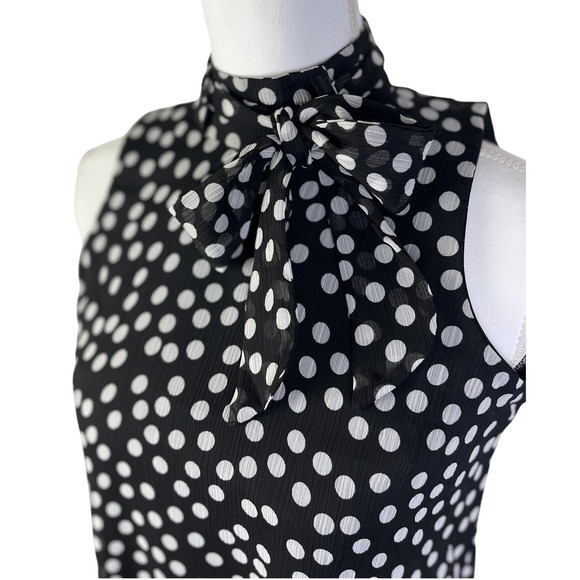 Calvin Klein Polka Dot Dress Bow Neck Sleeveless Party‎ Career Size 2 - Picture 2 of 5